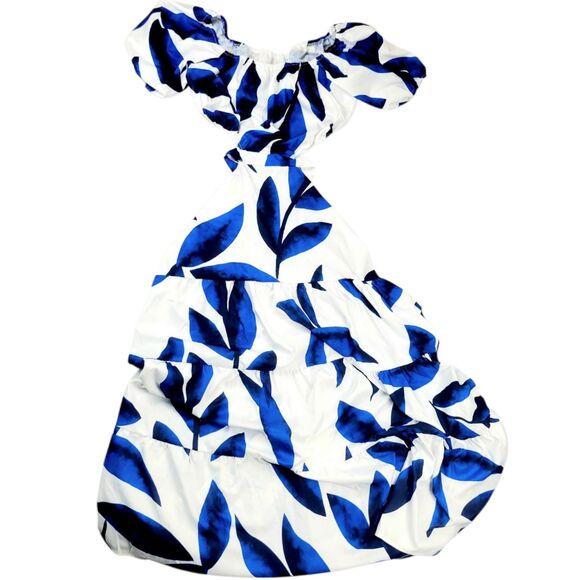 NWT  L Off-Shoulder Blue Floral Wrap Maxi Dress Women's High Waist Summer D… - Picture 7 of 12